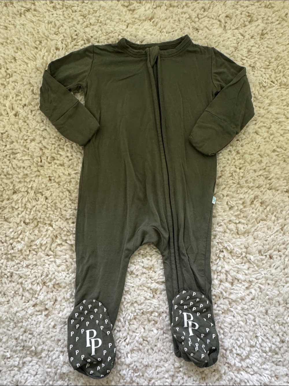 Posh Peanut Olive Green Footed Baby One-Piece